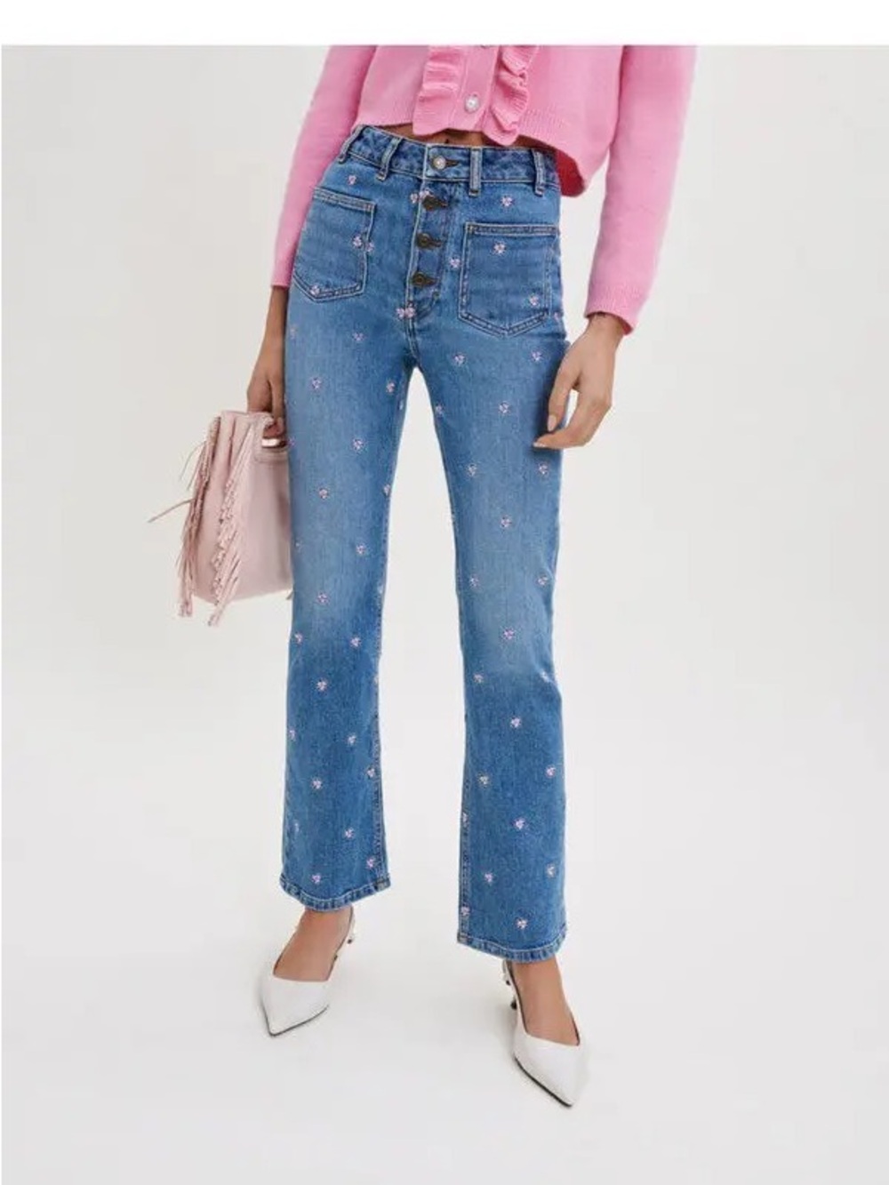 Maje Floral Embroidered Jeans With Pockets